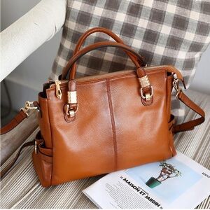 Kattee Women’s Genuine Leather Purse Handbag Satchel Tote Bag Large Brown